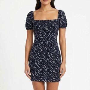 Missguided Polka Dot Milkmaid Mini Dress Puff Sleeve Square Neck Black White 6